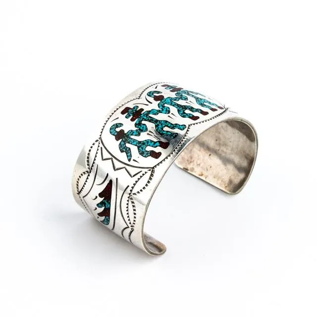 Turquoise & Coral Chip Inlay Cuff