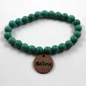 Turquoise beaded bracelet with Copper toned Believe Charm