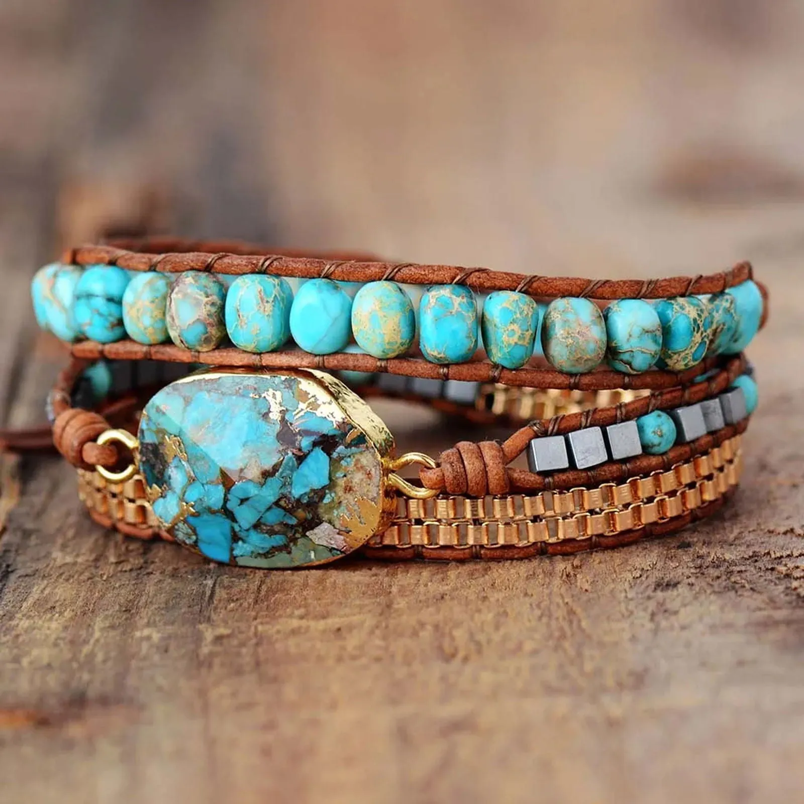 Turquoise Luxe Stone Wrap Bracelet