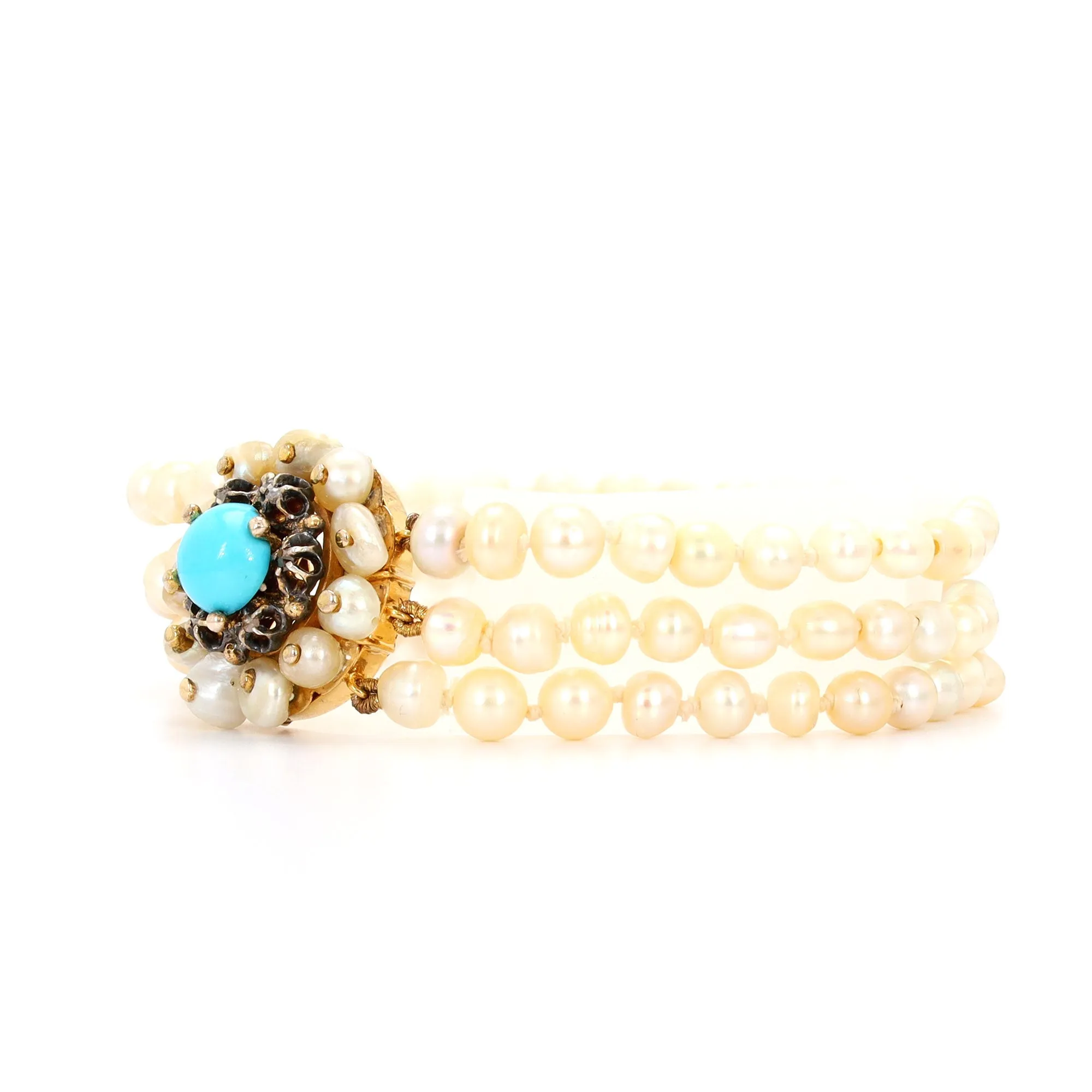 Turquoise, Pearl, and Diamond Bracelet