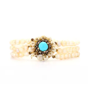 Turquoise, Pearl, and Diamond Bracelet