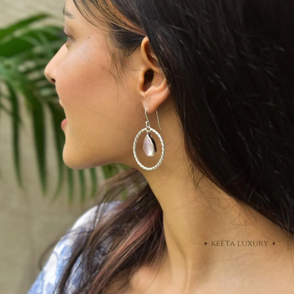 Twisted Pear - Rose Quartz Hoops Earrings