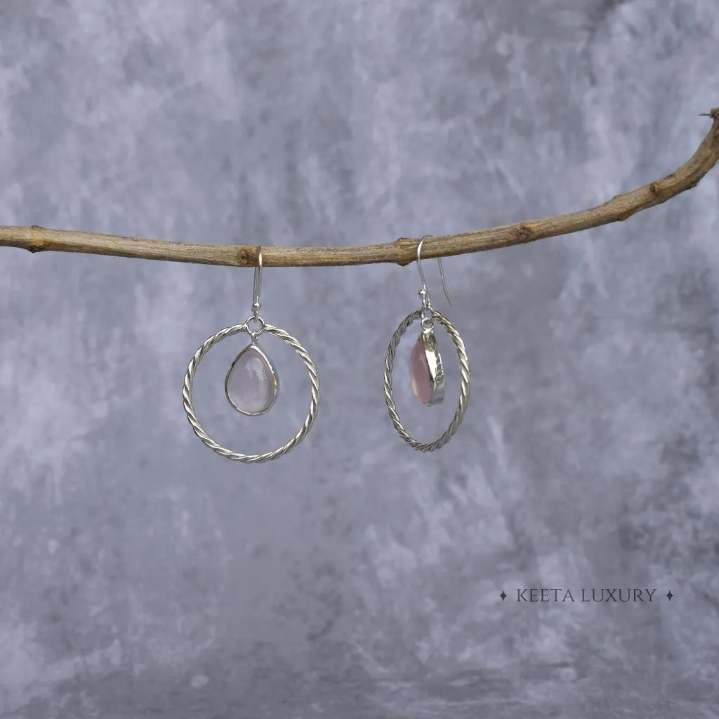 Twisted Pear - Rose Quartz Hoops Earrings
