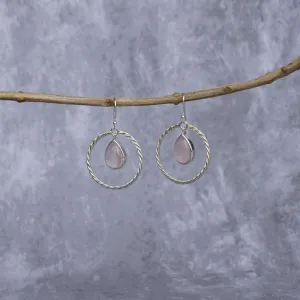 Twisted Pear - Rose Quartz Hoops Earrings