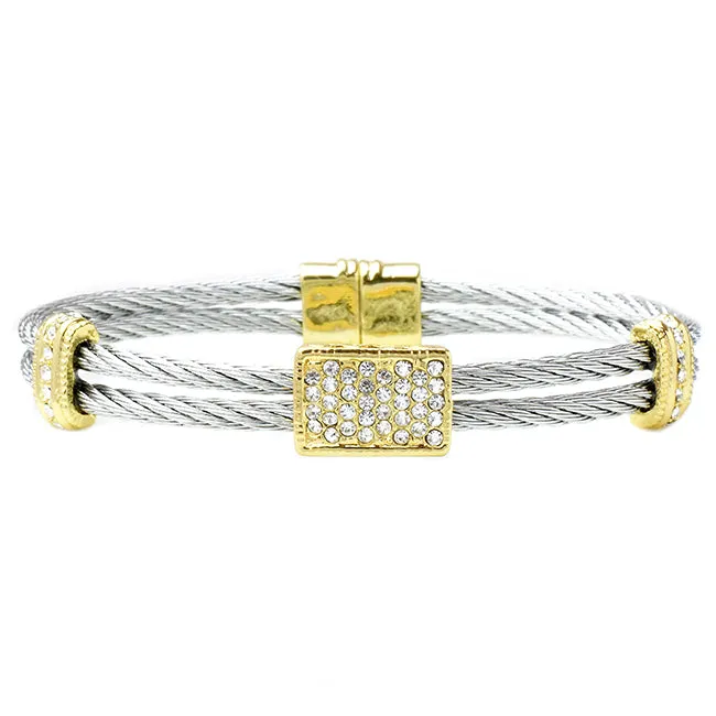 Two Tone CZ Magnetic Square Pave Bracelet
