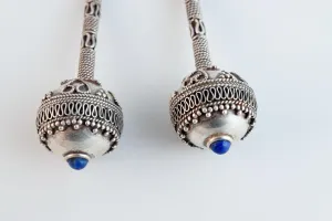 Vintage Afghani Silver and Lapis Lazuli Long Earrings