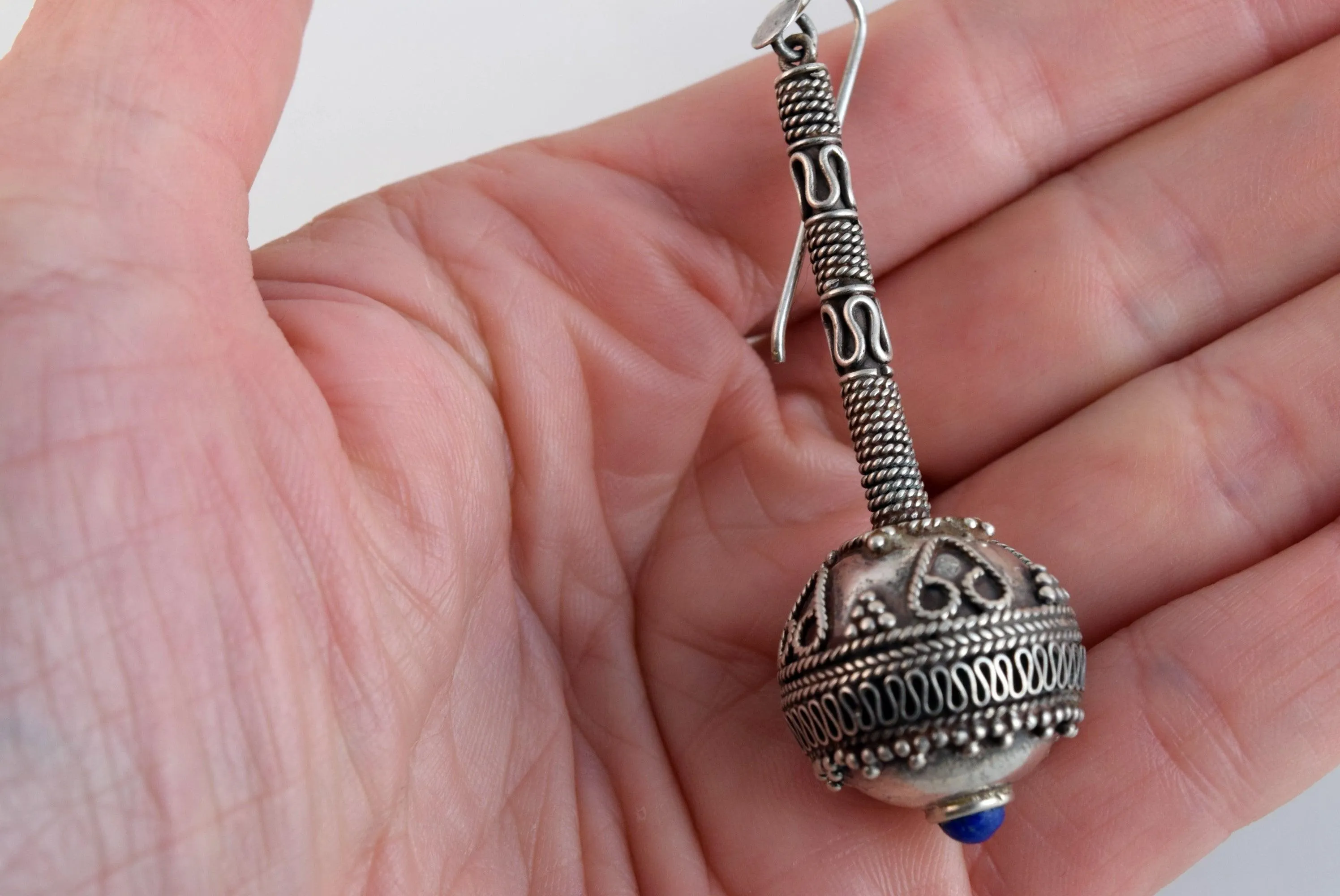 Vintage Afghani Silver and Lapis Lazuli Long Earrings