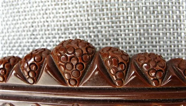 VINTAGE Art Deco Bakelite Brooch, Chocolate Brown Large Pin ,Deeply Carved, Statement Brooch, Raised Geometric Abstract Design,Collectible Vintage Jewelry