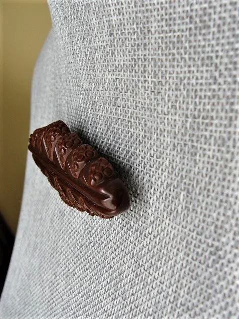 VINTAGE Art Deco Bakelite Brooch, Chocolate Brown Large Pin ,Deeply Carved, Statement Brooch, Raised Geometric Abstract Design,Collectible Vintage Jewelry
