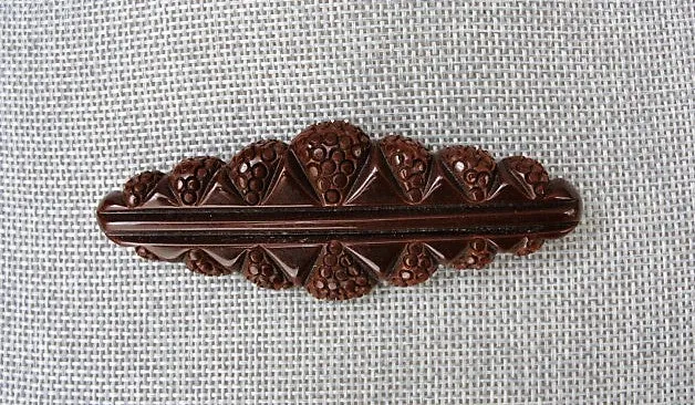 VINTAGE Art Deco Bakelite Brooch, Chocolate Brown Large Pin ,Deeply Carved, Statement Brooch, Raised Geometric Abstract Design,Collectible Vintage Jewelry