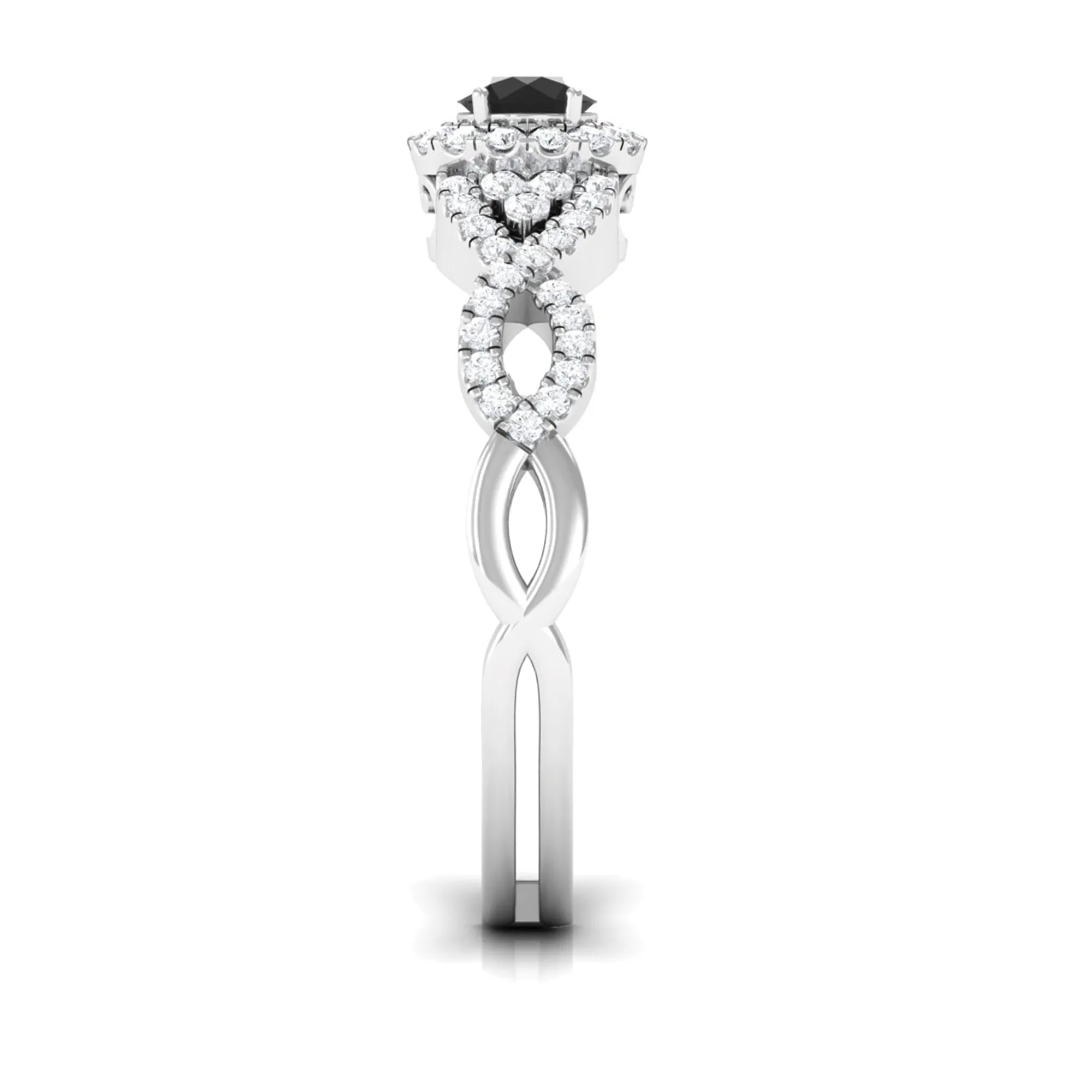 Vintage Crossover Engagement Ring with Created Black Diamond and Diamond