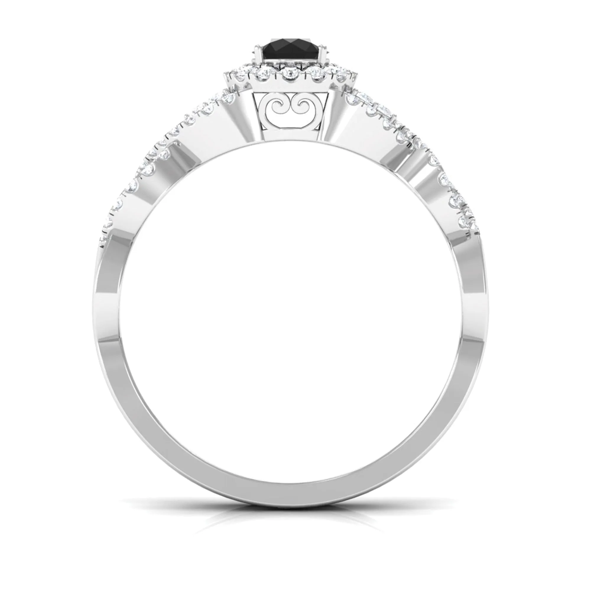 Vintage Crossover Engagement Ring with Created Black Diamond and Diamond