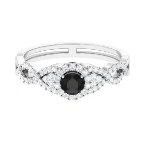Vintage Crossover Engagement Ring with Created Black Diamond and Diamond