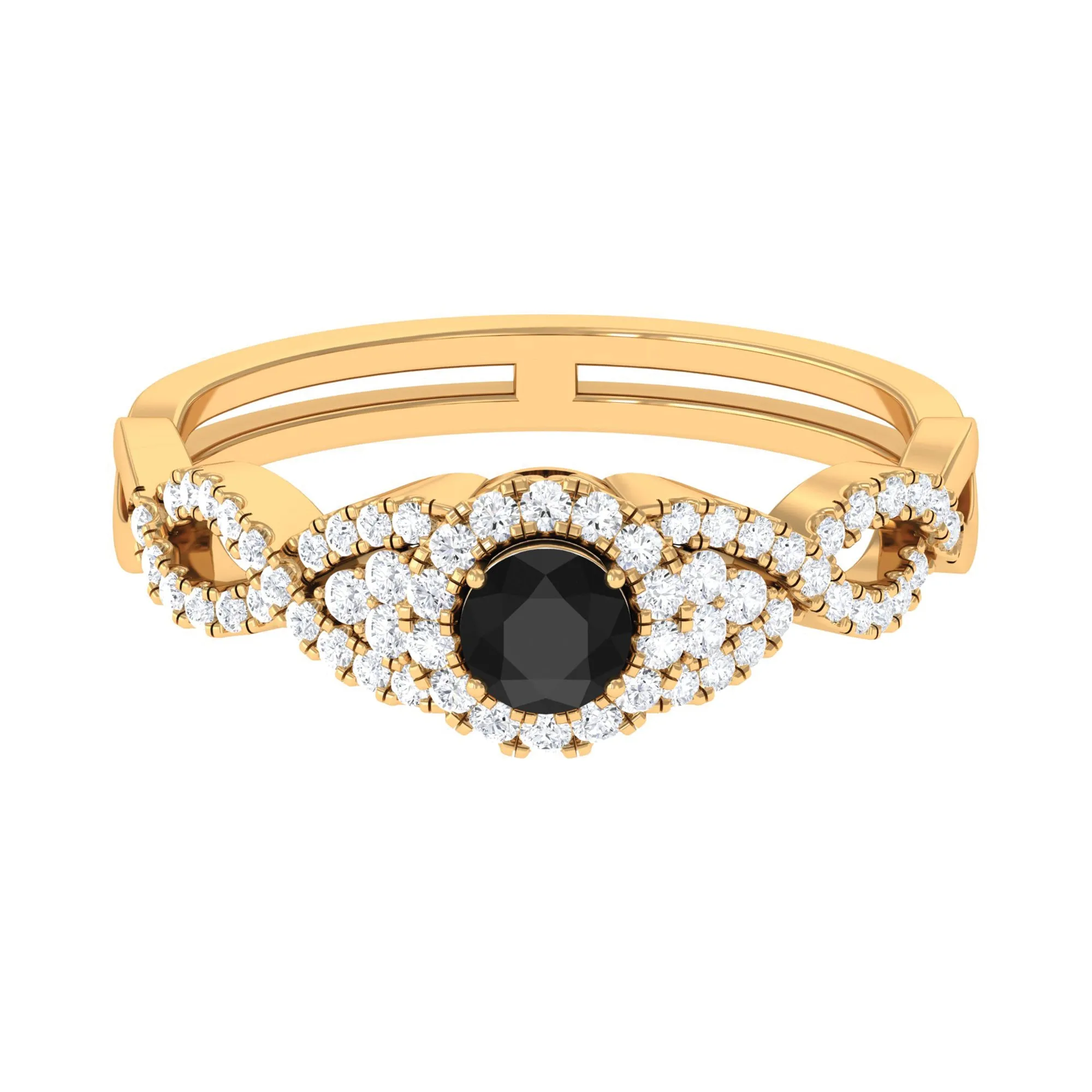Vintage Crossover Engagement Ring with Created Black Diamond and Diamond