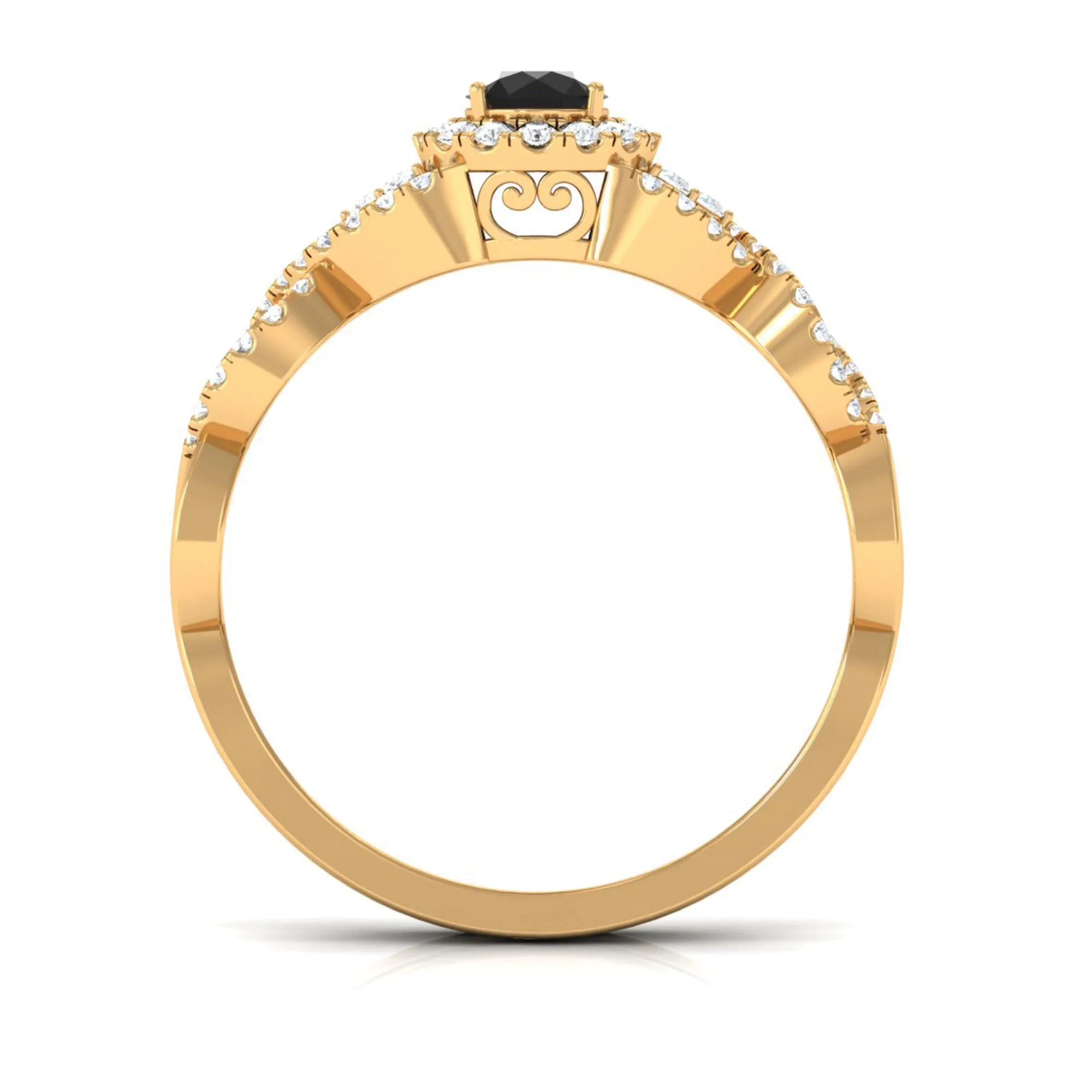 Vintage Crossover Engagement Ring with Created Black Diamond and Diamond