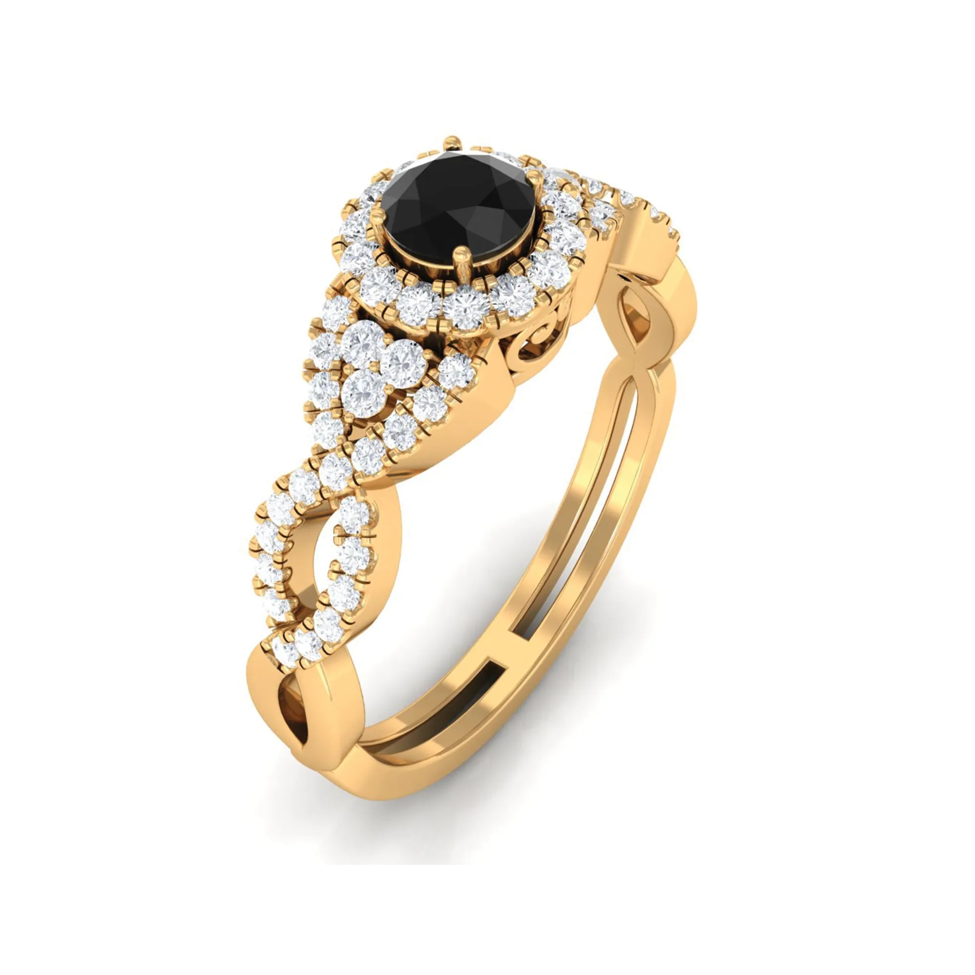 Vintage Crossover Engagement Ring with Created Black Diamond and Diamond