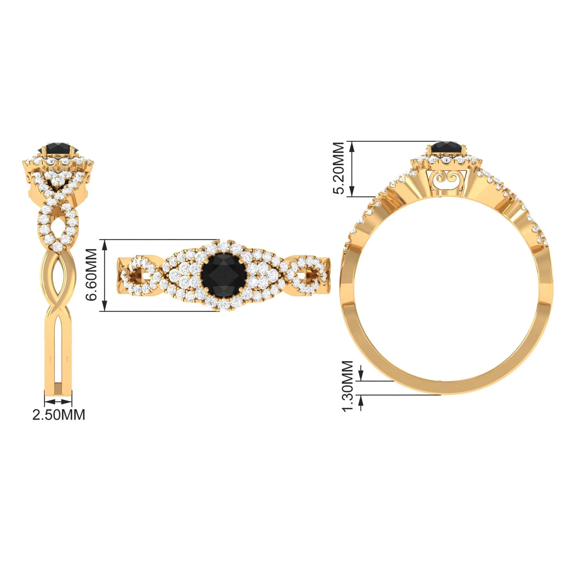 Vintage Crossover Engagement Ring with Created Black Diamond and Diamond