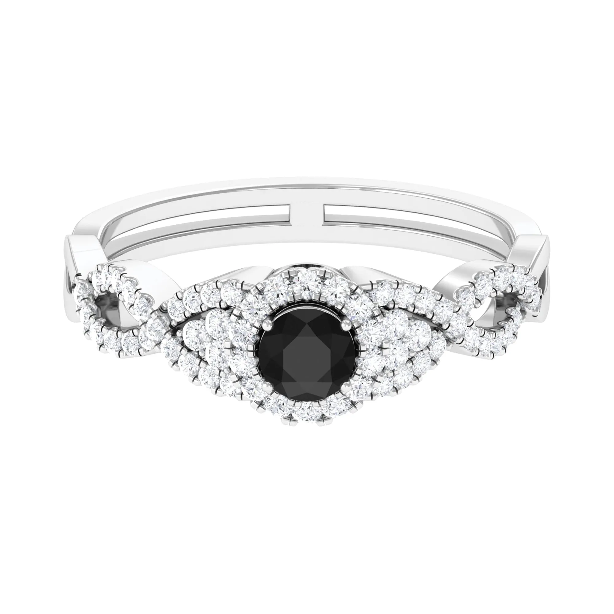 Vintage Crossover Engagement Ring with Created Black Diamond and Diamond