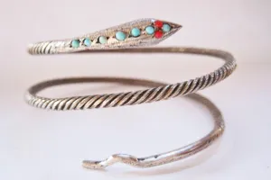 Vintage Egyptian 900 Silver Snake with Gemstones