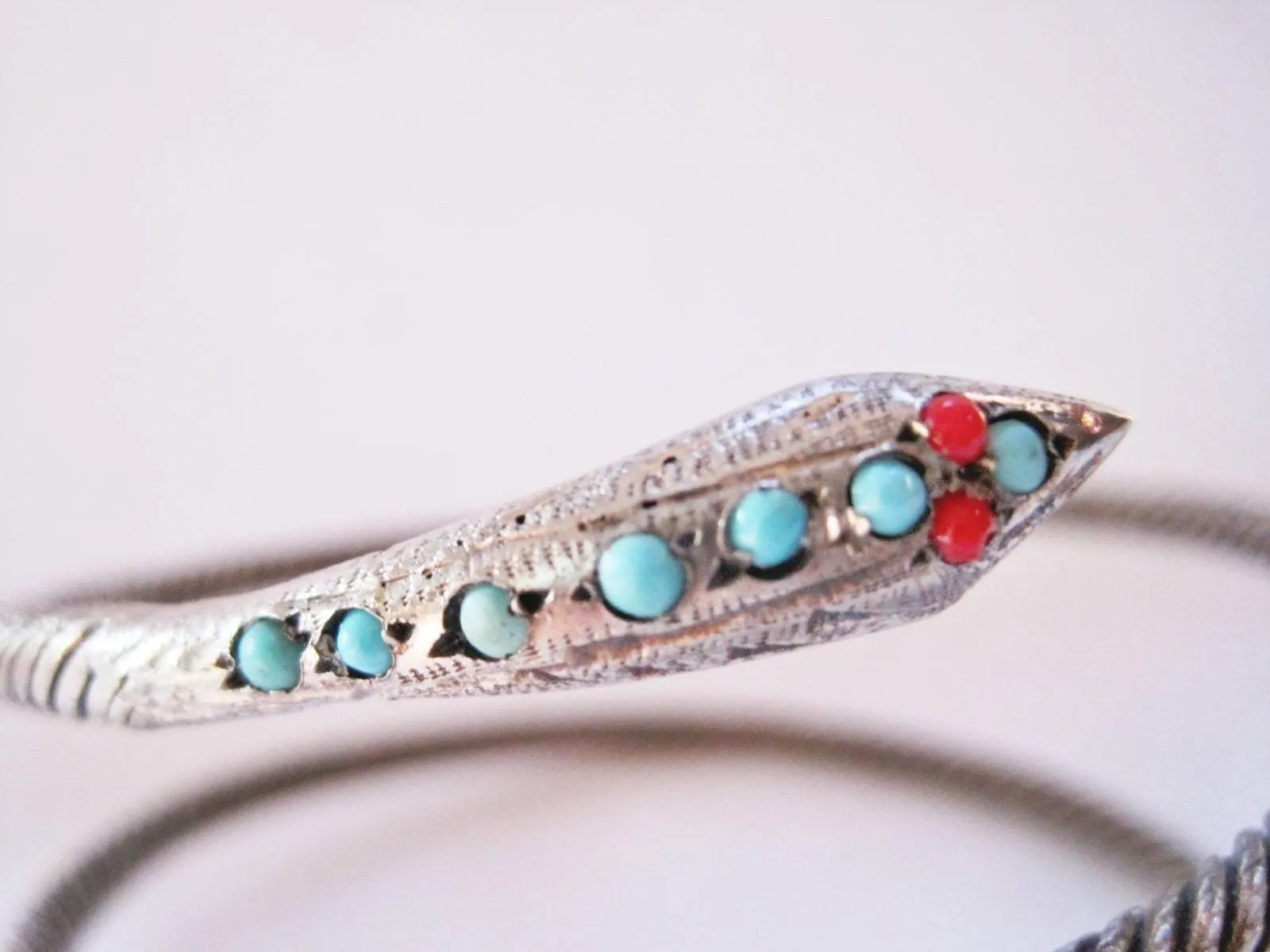 Vintage Egyptian 900 Silver Snake with Gemstones