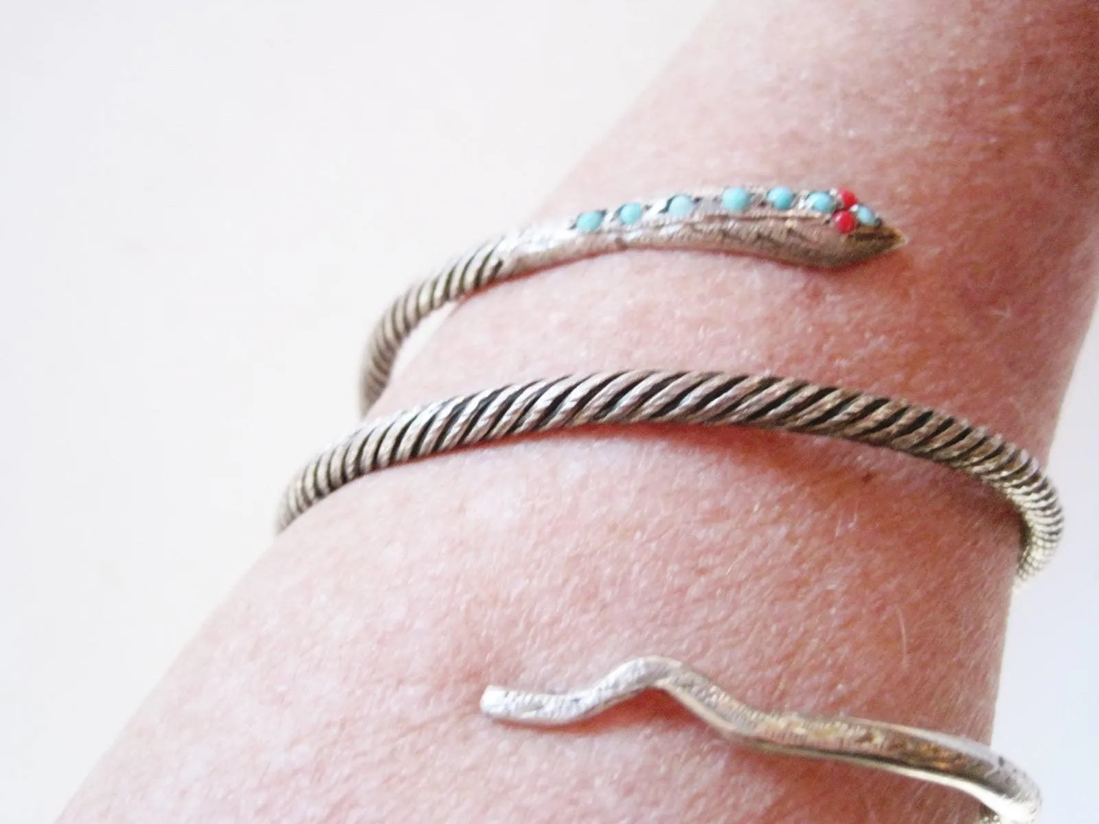 Vintage Egyptian 900 Silver Snake with Gemstones