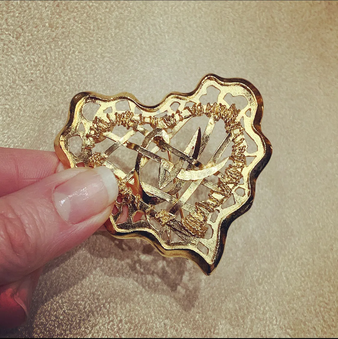 Vintage Lacroix gold heart brooch