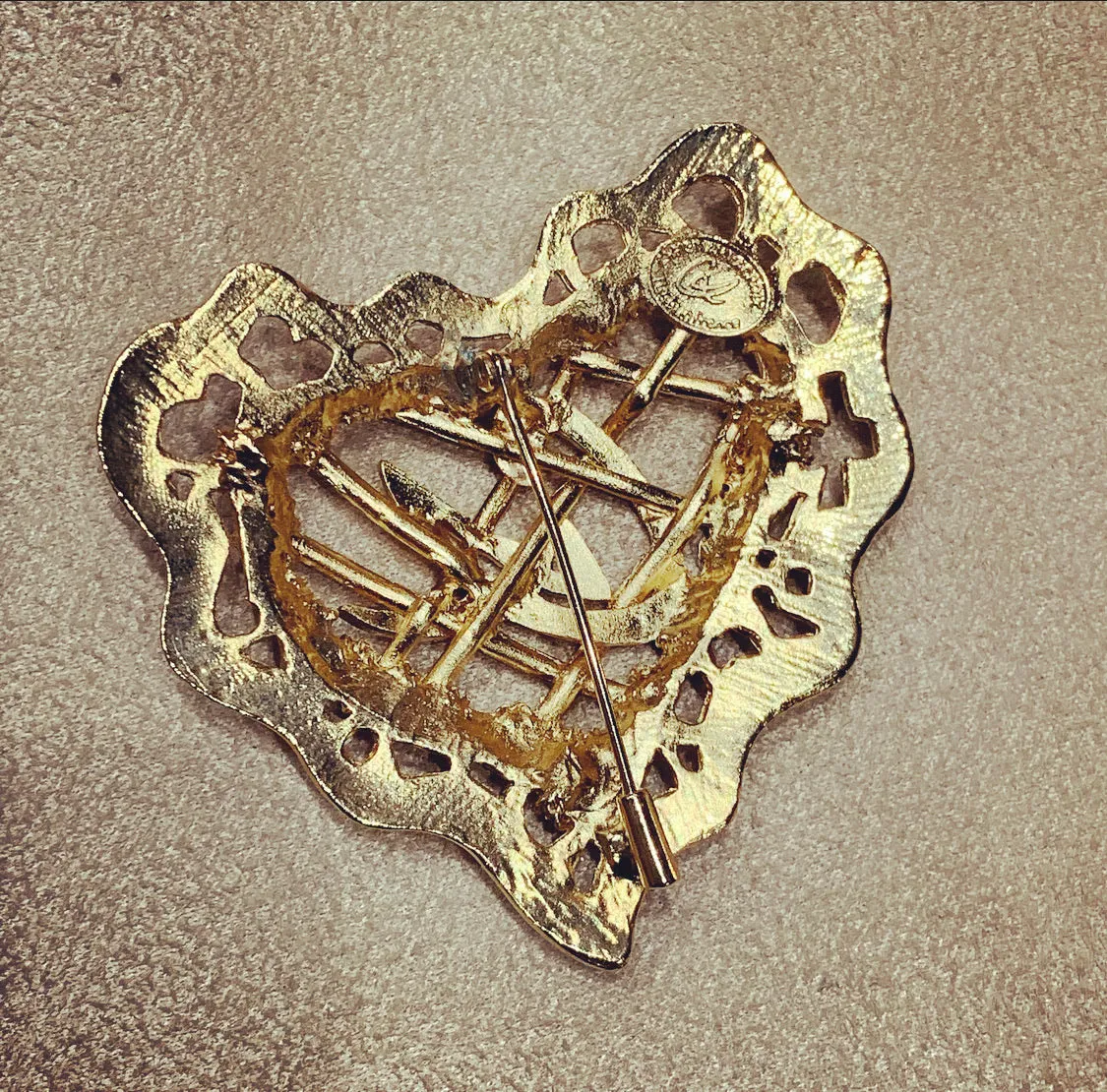 Vintage Lacroix gold heart brooch