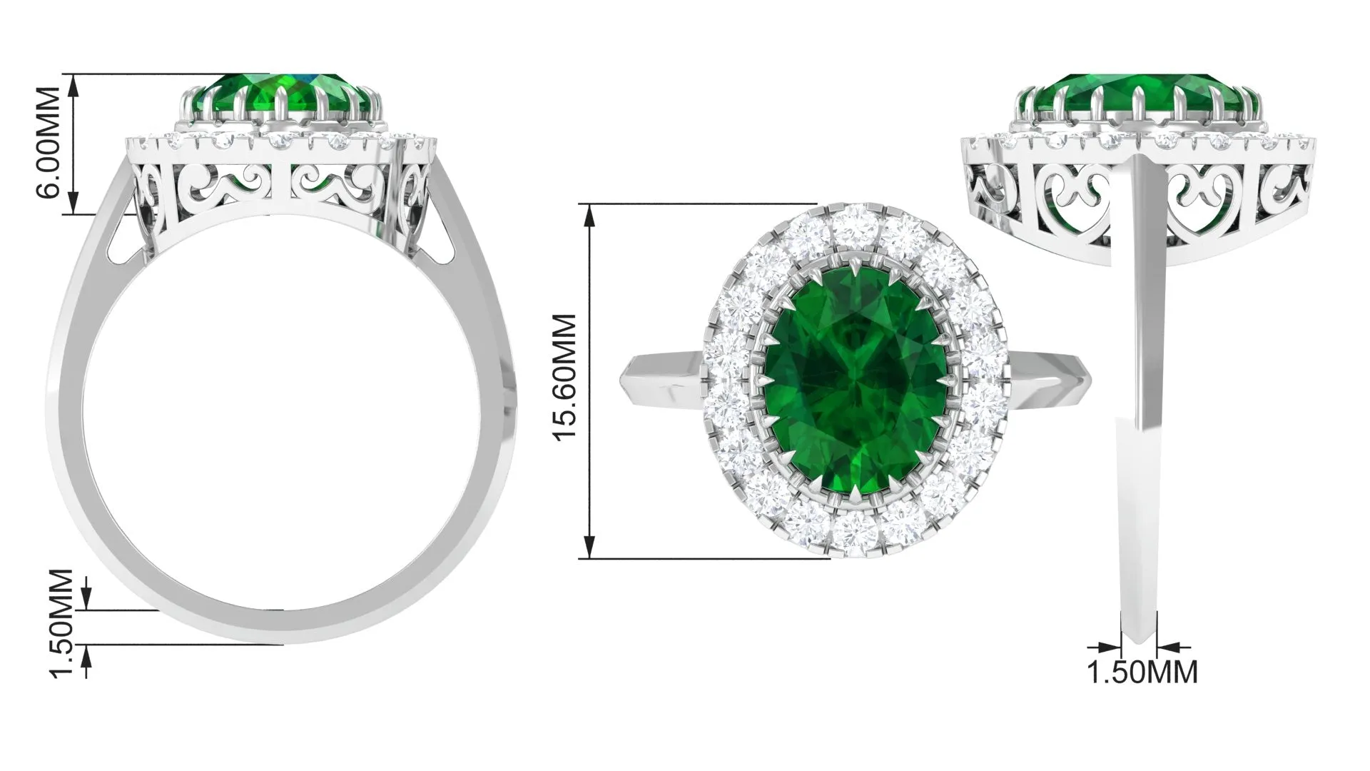 Vintage Style Lab Grown Emerald and Moissanite Halo Engagement Ring