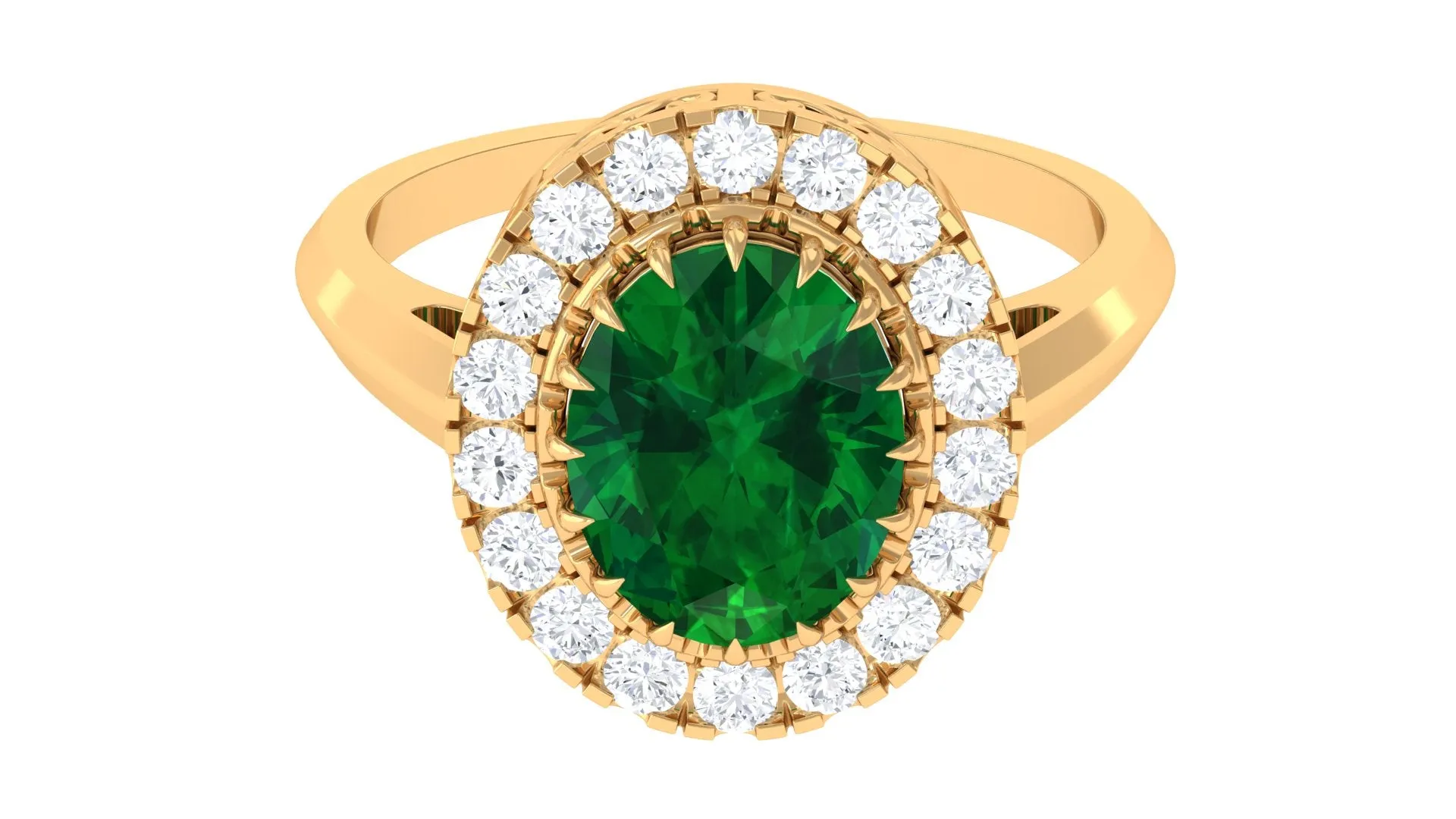 Vintage Style Lab Grown Emerald and Moissanite Halo Engagement Ring
