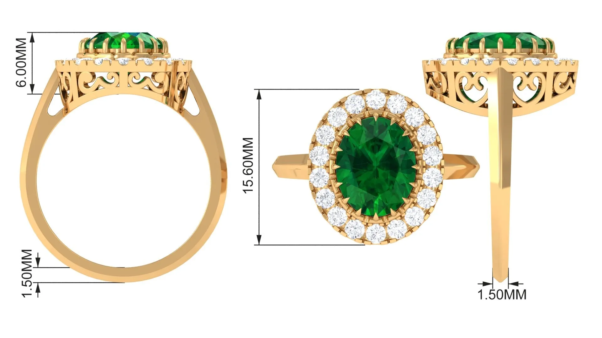Vintage Style Lab Grown Emerald and Moissanite Halo Engagement Ring