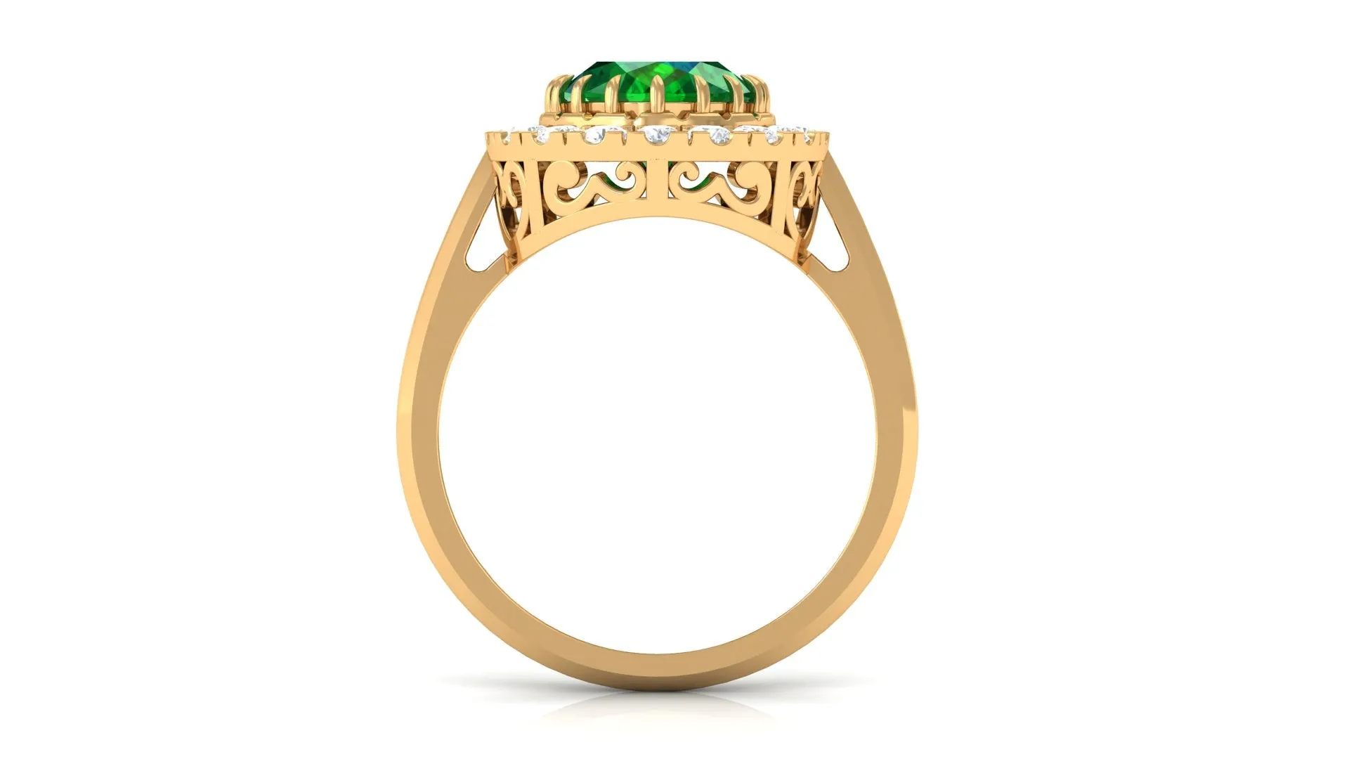 Vintage Style Lab Grown Emerald and Moissanite Halo Engagement Ring