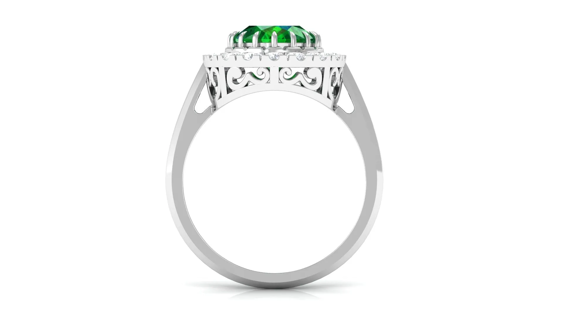 Vintage Style Lab Grown Emerald and Moissanite Halo Engagement Ring