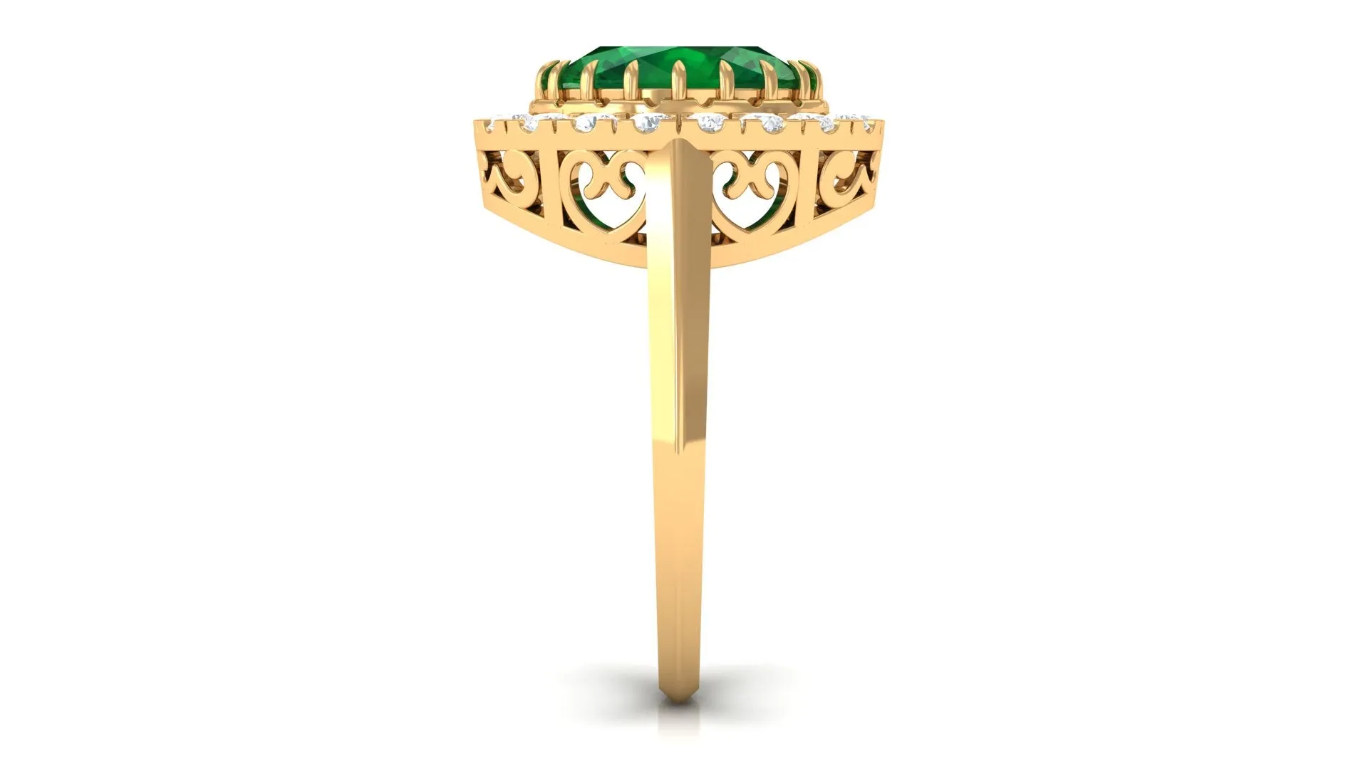 Vintage Style Lab Grown Emerald and Moissanite Halo Engagement Ring