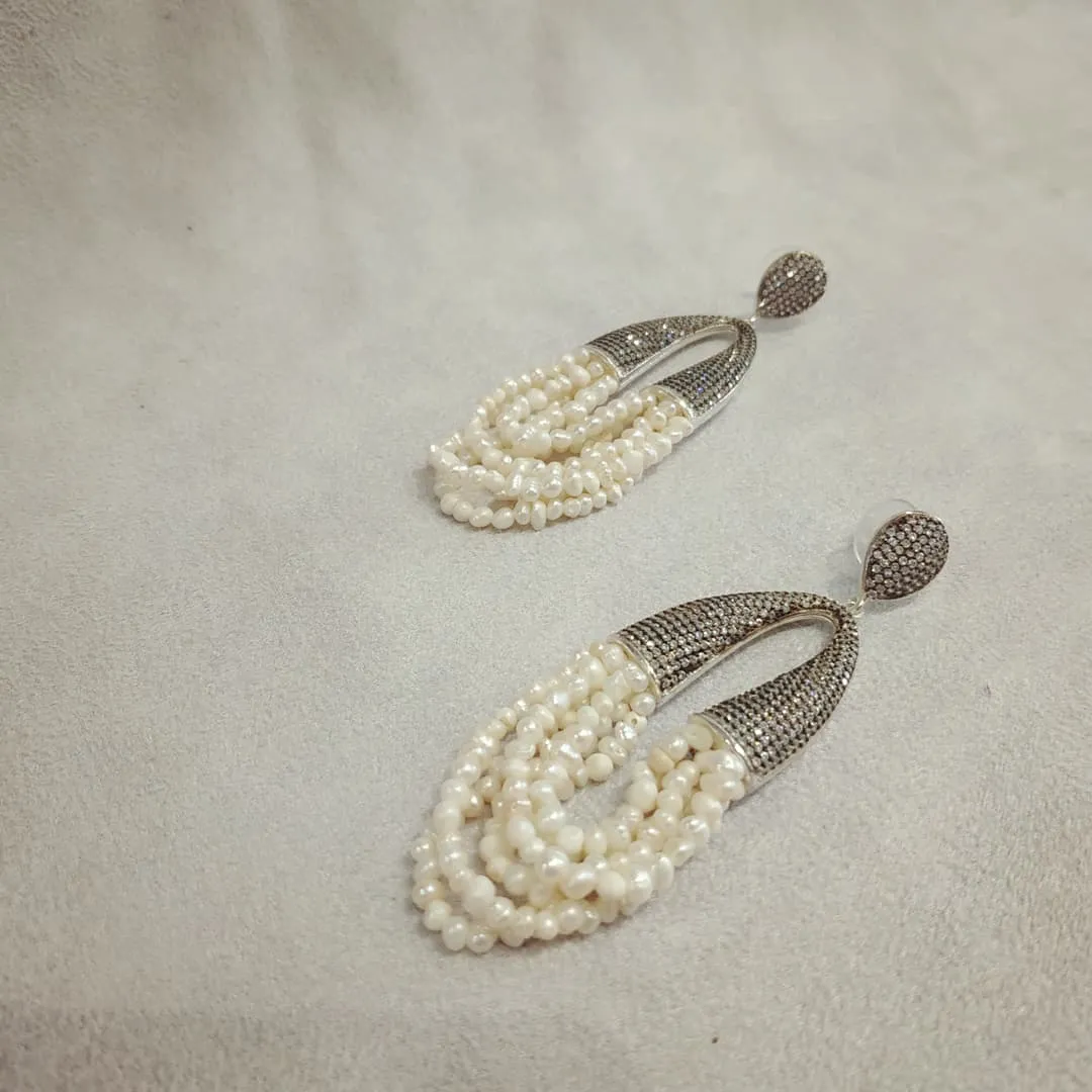 waterfall pearl and clear crystal pave earrings