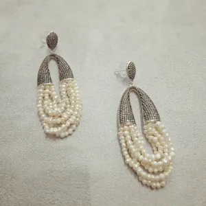 waterfall pearl and clear crystal pave earrings