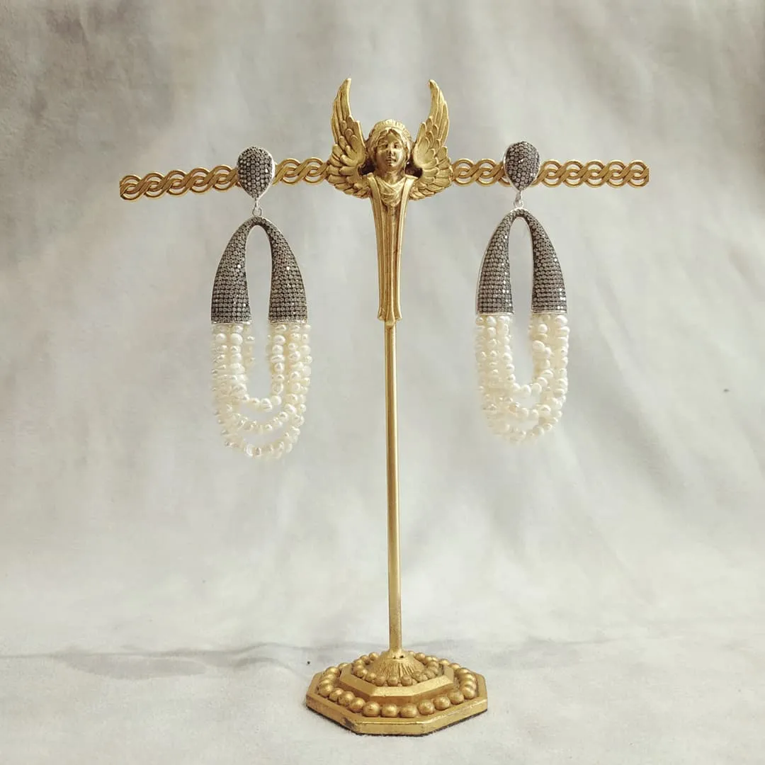 waterfall pearl and clear crystal pave earrings