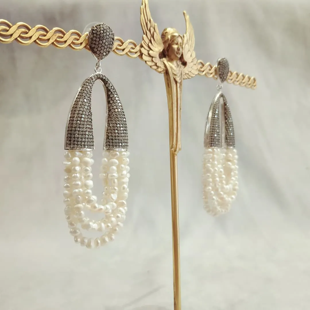 waterfall pearl and clear crystal pave earrings