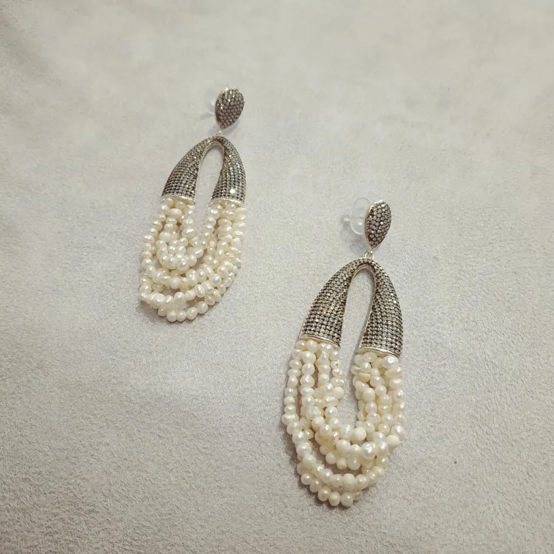 waterfall pearl and clear crystal pave earrings