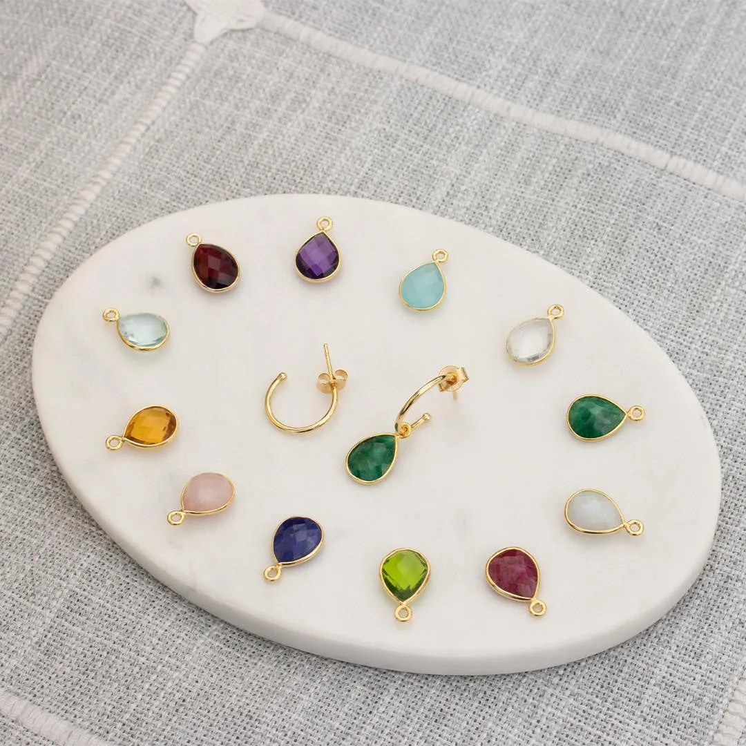 White Quartz Drop Hoop Earrings | Silver - April