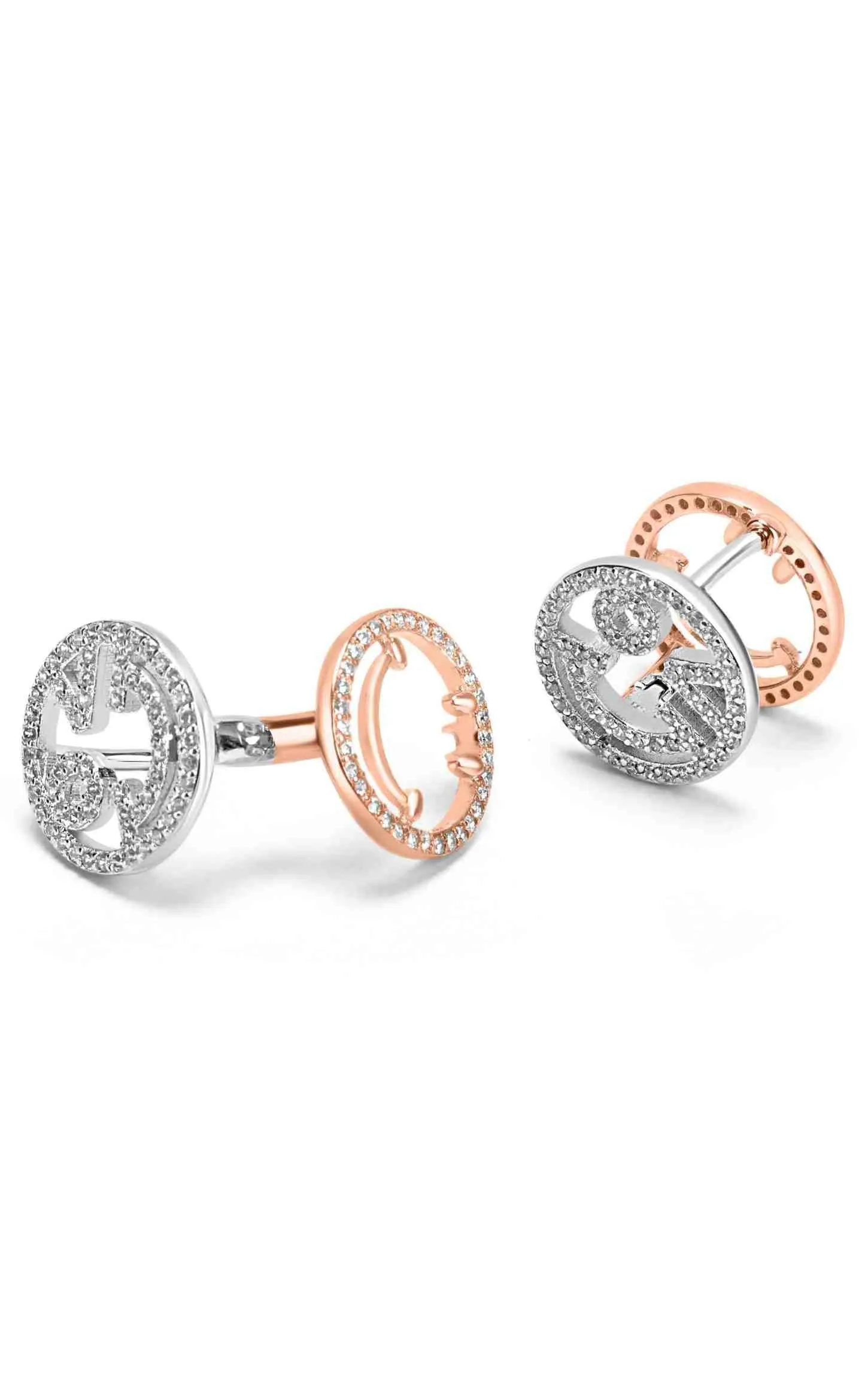 Wink Smiley Dual Tone Zirconic Stud Earring Silver