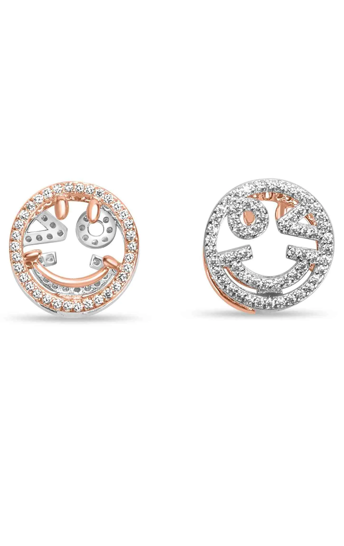 Wink Smiley Dual Tone Zirconic Stud Earring Silver