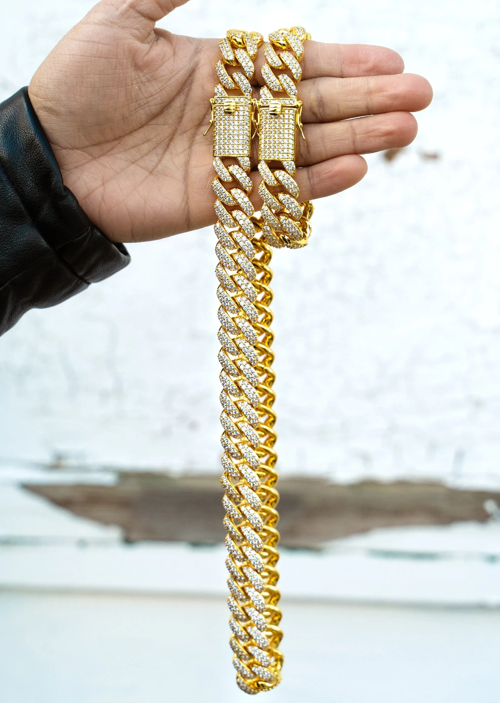 Yellow Gold Plated Iced Out Miami Cuban Link Chain & Bracelet
