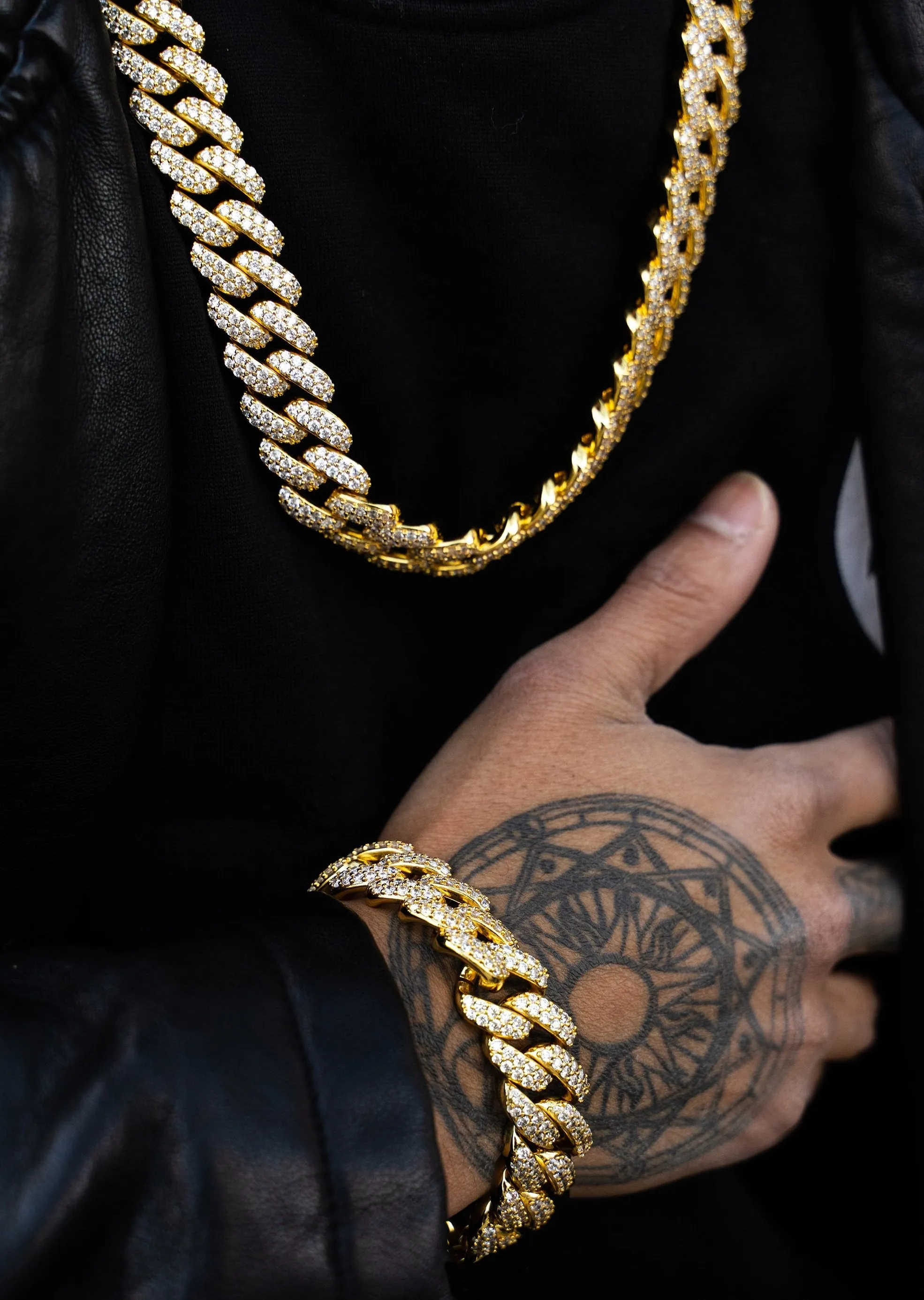 Yellow Gold Plated Iced Out Miami Cuban Link Chain & Bracelet