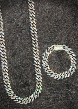 Yellow Gold Plated Iced Out Miami Cuban Link Chain & Bracelet